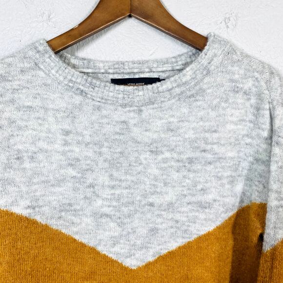 Vero Moda Scoop Neck Sweater Long Sleeve Soft Colorblock Mustard - XS - Picture 2 of 4